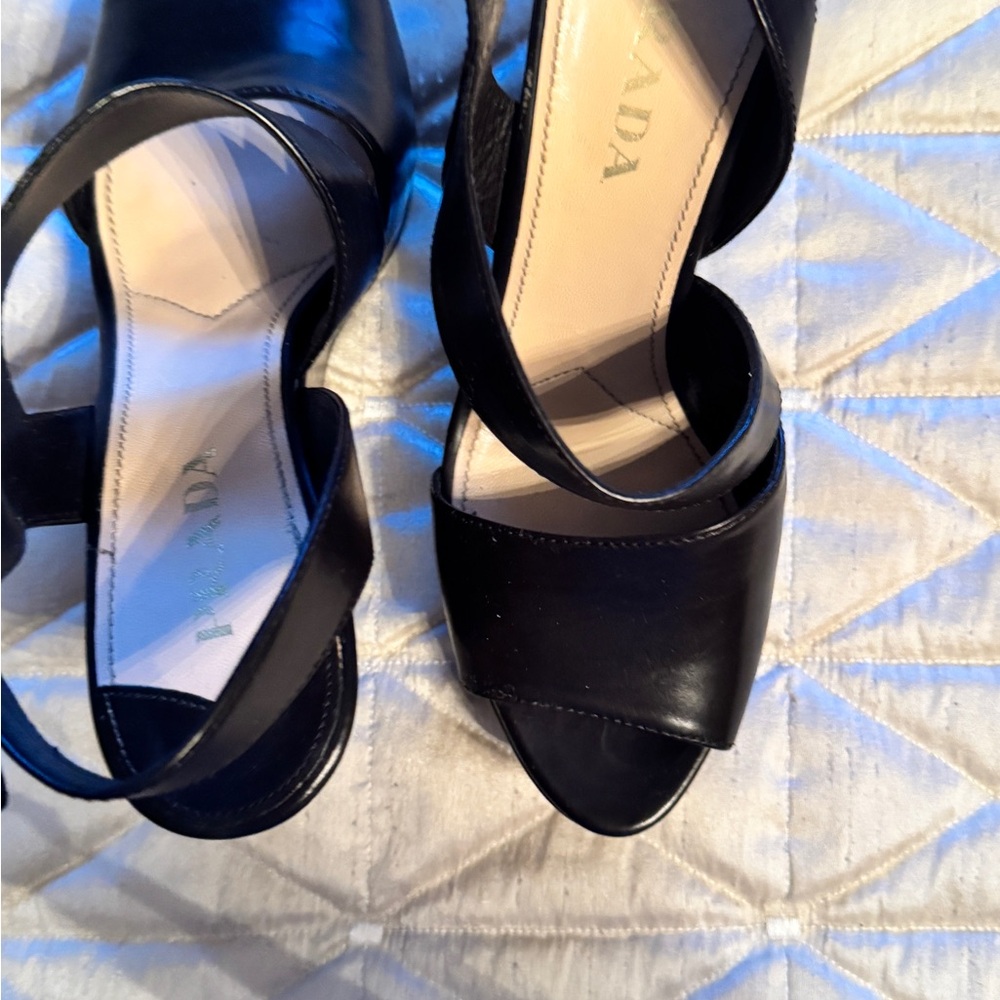 Prada Leather Wedge Sandals - Picture 7 of 11